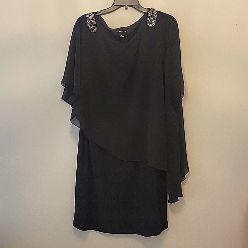 Scarlett Black Embellished Capelet Dress w/beading Size 14